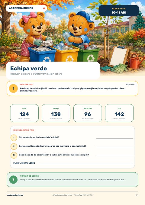 Planșa Echipa verde — Clasa a IV-a · 10–11 ani