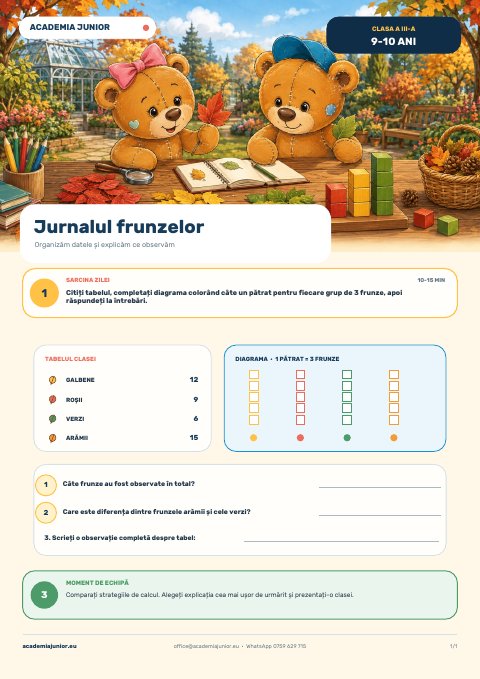 Planșa Jurnalul frunzelor — Clasa a III-a · 9–10 ani